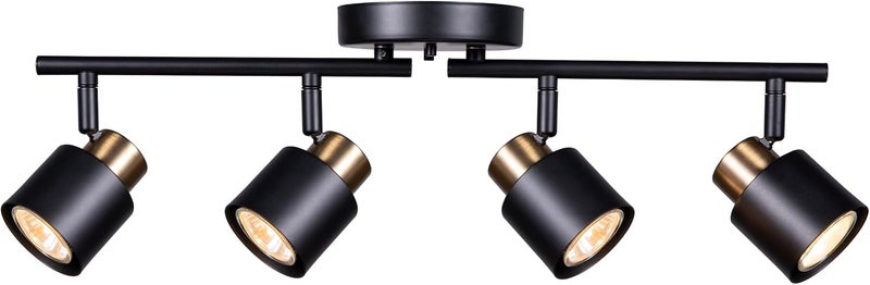 CRAFTRONOS 4 Light Track Lighting Kit, Matt Black Brass Finish Adjustable with Moden Flush Mount Ceiling Spotlight for Kitchen,Living Room,Home Improvement - Image 1